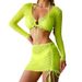 Aria Basics 2023 New European And American Cross-Border Four-Piece Bikini Set, Solid Color Fashionable Long-Sleeve Two-Piece_ecoleips.com