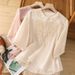 This Short-Sleeved, Stand-Collar Top Features Embroidery And Is Made From Cotton-Linen Fabric With A Literary, Retro Des_ecoleips.com