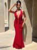 Mozision Halter Deep V Neck Sexy Maxi Dress Women Gown Fashion Sleeveless Backless Draped Ruched Club Party Long Dress Female_ecoleips.com