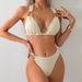 Women's Sexy Backless Bikini Solid Color Strappy Two Piece Beach Vacation Swimwear Style New_ecoleips.com