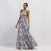 Women's Elegant Floral Chiffon Dress Deep V Neck Long Sleeveless Evening Gown European American Style Summer Fashion_ecoleips.com