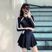 Women's One Piece Swimsuit Long Sleeved Conservative Tummy Covering Sun Protection Swimwear for Swimming Pool_ecoleips.com