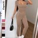 Women's Clothing 2025 Spring And Summer European And American Sports Yoga Solid Color Two Piece Suit_ecoleips.com