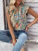 Women's Clothing Women's Retro Ethnic Print Top Short Sleeved Butterfly Sleeves For Formal & Casual For Women_ecoleips.com