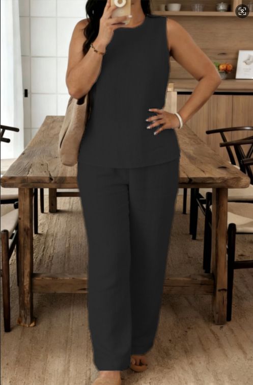 Women's Solid Color round Neck Vest And Trousers Set Spring/Summer 2026 European American Style Casual Wear_ecoleips.com