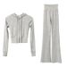 Slim-Fit Tracksuit Set with Zip Hoodie And Flare Pants One Size Fits S-L Waist-Defining Silhouette Gray Black Pink Women's Clothing_ecoleips.com