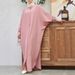 Modest Abaya Dress/Muslim Dress Women Elegant Abaya Dress With Front Zipper & Round Neck - Modest Muslim Long Dress With Batwing Sleeves_ecoleips.com