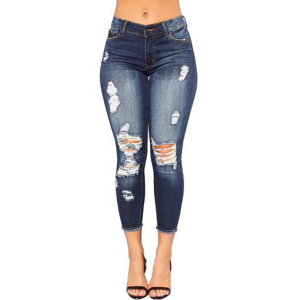 2026 Spring Factory In-Stock High-Elasticity Nine-Inch Ripped Women's Slim-Fit Hip-Lifting Fashion Jeans_ecoleips.com