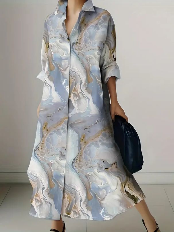 Women's Clothing Design V Neck Long Sleeve Black White Gray A Line Dress European And American Large Size_ecoleips.com
