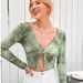 Voya Women's Fashion Tie Dye Long Sleeved Cardigan T-shirt Casual Versatile Slim Fit V-neck Women's T-shirt_ecoleips.com