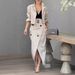Women’s Clothing Women's Suit Lapel Patchwork No Long Sleeve Top Skirt Two piece Set with Belt_ecoleips.com