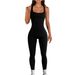 Solid Color Sleeveless Vest Jumpsuit Threaded Square Neck Backless Hip Lift Slim-fit Sports Jumpsuit_ecoleips.com