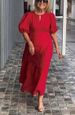 Women's Clothing Summer Macaron Color Puff Sleeve Round Neck A-Line Long Dress Style Casual Hollow Out Women's Clothing_ecoleips.com