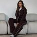 Voya Women's Slim Zip-Up Track Jacket & Wide Leg Pants Set – Black/White Contrast Stripe, Oversized Casual Streetwear, Gym & Daily Wear EU_ecoleips.com