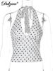 Dulzura Halter Sleeveless Backless Slim Lace Up Polka Dot Print Top Sexy Elegant Casual Y2K Top Party Club Street Summer Clothes_ecoleips.com