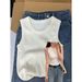 Red Knitted Camisole For Women, Spring/summer Slim-fit, Chic And Sexy Style, Anti-exposure Inner Layer Top_ecoleips.com