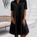 Women's Clothing Denim Dress Solid Color Plus Size Dress Plus Size Denim Dress – Oversized Cotton Shirt Dress (Light Blue, Dark Blue, Black)_ecoleips.com