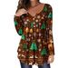 Plus Size Christmas Print V-Neck Long Sleeve Blouse For Women – Soft Polyester Blend, Comfortable & Stylish, Perfect For Holiday Season_ecoleips.com