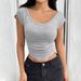 Voya Women's Hot Selling Simple Design T-shirt With Versatile Summer Temperament, Slim Fit Short Bottom Top_ecoleips.com