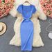Women's Clothing Tight Slim Square Collar Knitted Dress Short-sleeved Elegant Sexy Spice Girl Hip Long Dress_ecoleips.com