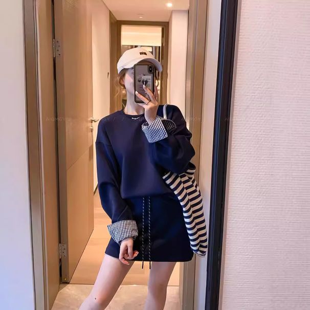 Fashionable Korean Style Women's Two Piece Set Long Sleeved Top And Skirt Early Autumn Design New for 2024_ecoleips.com