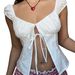 Summer New Women's Slim Fit Cropped Top French Retro Style with Tie Back And Elastic Waist Short Sleeved Vest_ecoleips.com