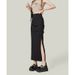 Design Sense Black Midi For Women 2025 New High Waist Slimming Split Niche Mid-Length Skirt_ecoleips.com