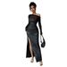 Voya Recommend! Women's Elegant, Simple, Elegant Temperament, High-end Style, Elegant Strapless Long Sleeved Dress, Black Dress_ecoleips.com