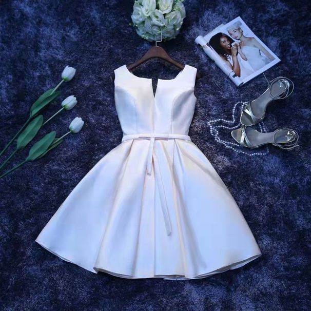 Women's Clothing White Simple Short Bridesmaid Dress New Summer Fairy Champagne Color Simple Small Slim Evening Dress_ecoleips.com