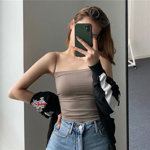 Women's Clothing Solid Color Camisole Vest For Women Outerwear With Chest Pads Integrated Anti Sagging Inner Wear Gathered Tube Top Underwear_ecoleips.com