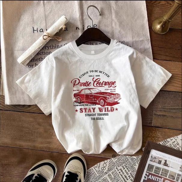 Factory Direct Sales Short Sleeve 200g Heavyweight Printed Pure Cotton Round Neck Loose T-Shirt In Stock_ecoleips.com
