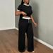 Women's Color Block Two Piece Set Black And White Fitted Top Loose Pants Hot Seller_ecoleips.com