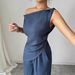 Women's Clothing Elegant Off-Shoulder Women's Suit Solid Color Style Commuter Zipper Pocket Pants For Formal & Casual For Women_ecoleips.com