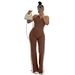 Women's Clothing Fashion Stitching Contrast Color V Neck Zipper Sleeveless Split Pants Two Piece Suit_ecoleips.com