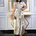Women's Short-sleeved Printed Pleated Straps Long Skirt Plus Size_ecoleips.com
