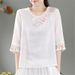 Summer Cotton And Linen Shirt For Women; Embroidered Top With A Retro, Artistic Design; Loose-Fitting Style That Flatter_ecoleips.com