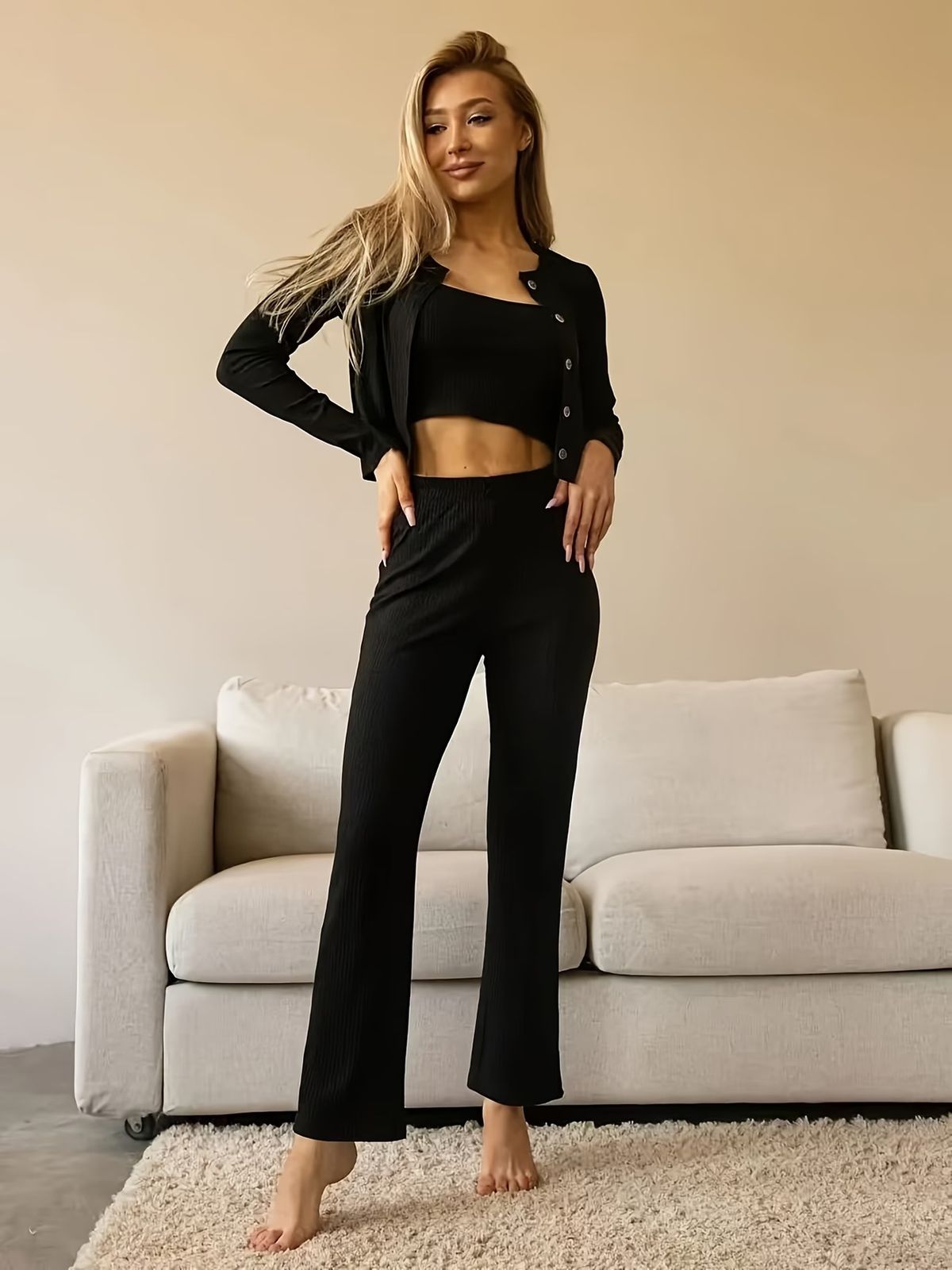 Slim Fit High Elasticity Women's 3 Piece Set Long Sleeved Comfortable European And American Style_ecoleips.com
