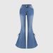 Women's Mid Waist Slim Fit Flared Jeans With Lace-Up Bow Tie Detail - Stretch Denim Trousers For Casual & Chic Style_ecoleips.com