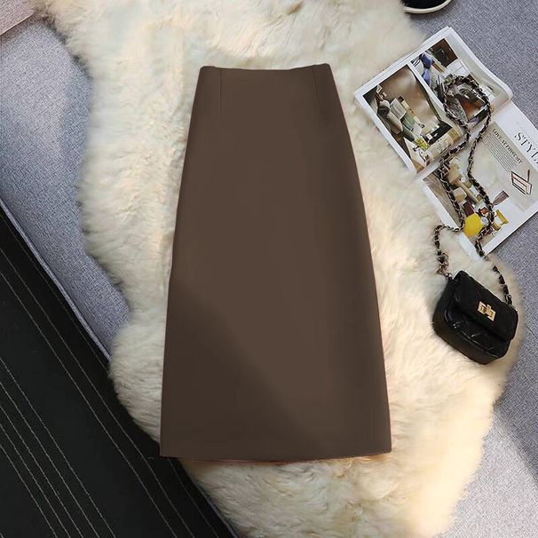 Women's Mid-Length Straight Skirt Drapey Summer Small Commuter Style With Hip Slit For Business Casual Wear_ecoleips.com