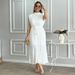 Women's Clothing Fashionable Simple Half-polo Neck Waist-fitted Medium-length Dress_ecoleips.com