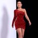 Women's Clothing Spring Fashion Sequined One Shoulder Long Sleeved Hip Dress_ecoleips.com