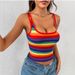Women's Clothing Dopamine Outerwear Small Camisole Rainbow Stripe Printed Vest Sleeveless Candy Color Short_ecoleips.com