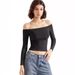 Women's Sexy Off Shoulder Long Sleeve Shirt Slim Fit Crop Top T-Shirt For Fall Fashion_ecoleips.com
