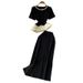 Women's Clothing European Style Beaded Round Neck T-Shirt Cinched Waist Flared Skirt Slimming Silhouette All Day Wear Sophisticated Pant Sets_ecoleips.com