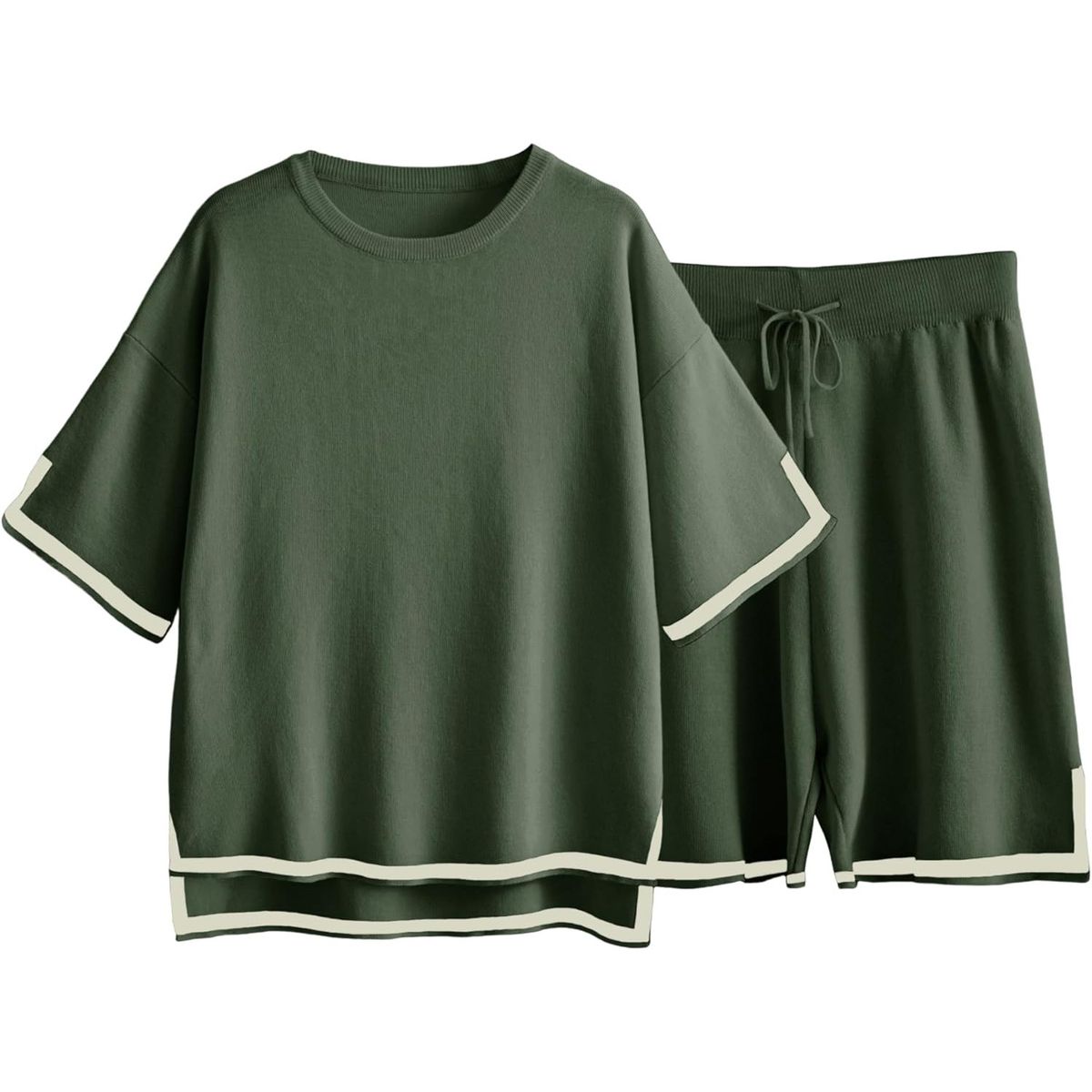 Women's Clothing Two Piece Sweater Set Knitted Pullover Top Wide Leg Shorts Sportswear Set_ecoleips.com
