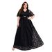 Plus Size Women's Elegant Bridesmaid Dress V Neck Lace Large Skirt Fashion_ecoleips.com