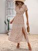 Cross-border Foreign Trade Women's 2025 Summer New European And American Style Waist-cinching Floral V-neck Short-sleeve_ecoleips.com