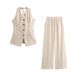 Women's Clothing Cotton And Linen Halter Neck Vest Suit Women's Summer Wear With Light Luxury High End Trousers Two Piece Suit_ecoleips.com