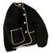 women's leather & fce bomber jacket short zipup biker coat with shearling collar (black, khaki, beige)_ecoleips.com