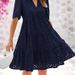 French V-Neck Lace Dress With Short Sleeves For Beach Vacation, A-Line Skirt With A Sophisticated Look_ecoleips.com